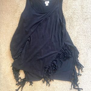 Black tank top with fringe detail